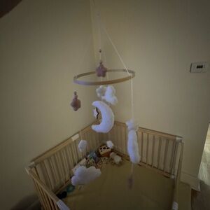 White and Tan Baby Crib Mobile